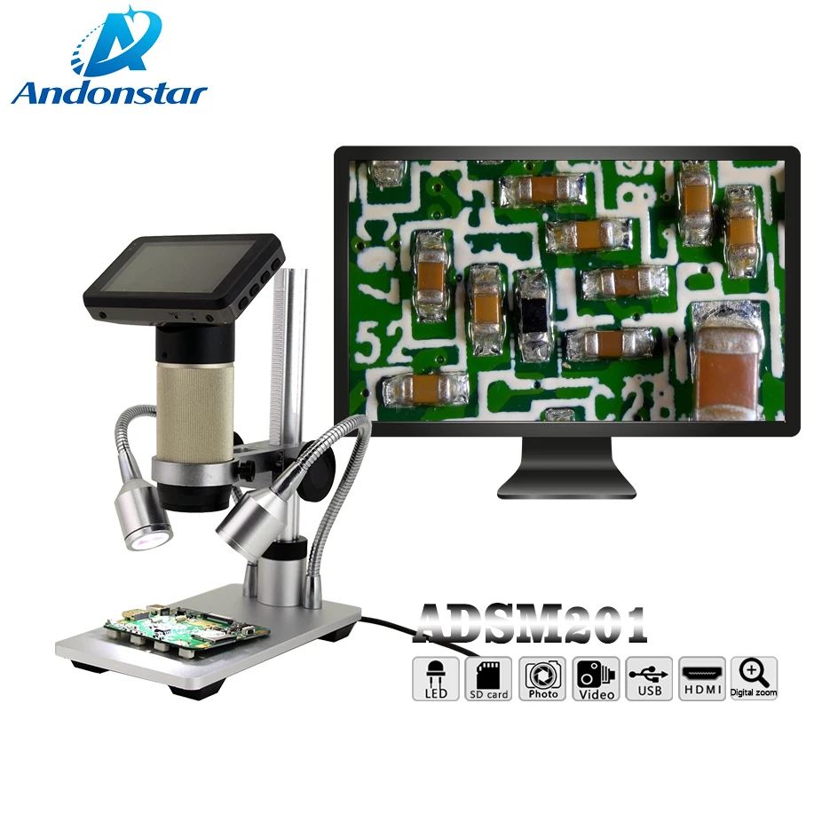 Андонстар ADSM201 HDMI цифровой микроскоп с длинным рабочим расстоянием 300X USB для пайки печатных плат Микроскоп-увеличитель инструмента.