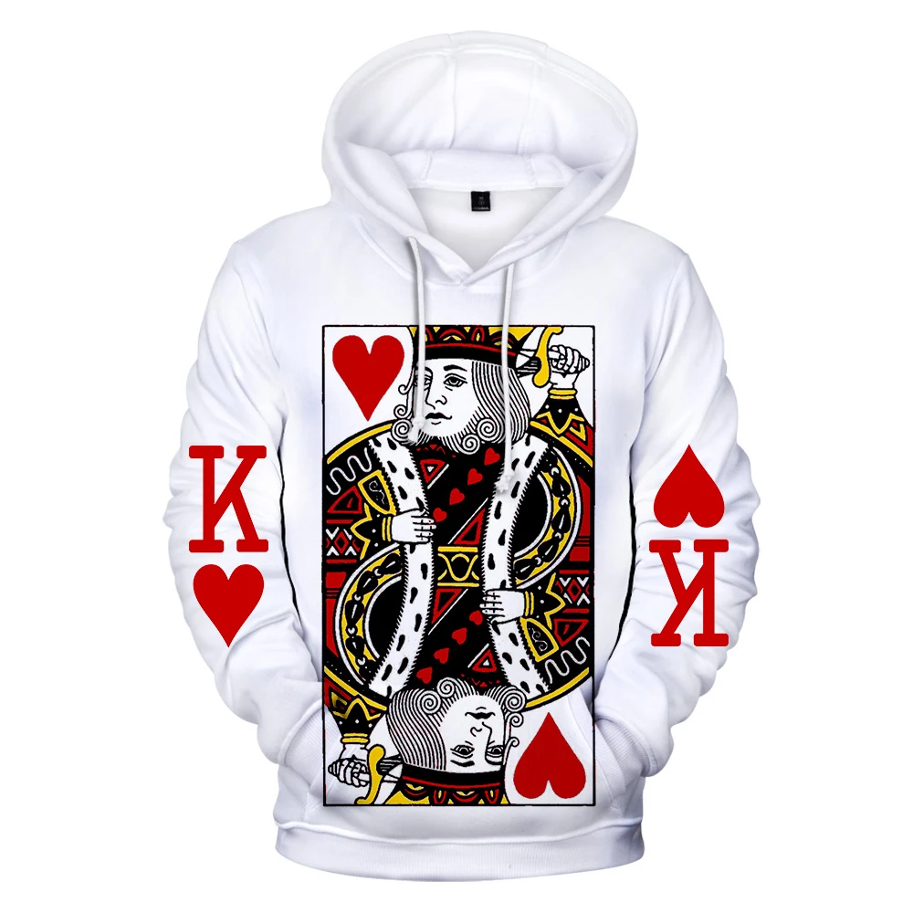 Poker 3D Jack queen King мужские/женские толстовки с капюшоном Kpop Off разноцветные белые