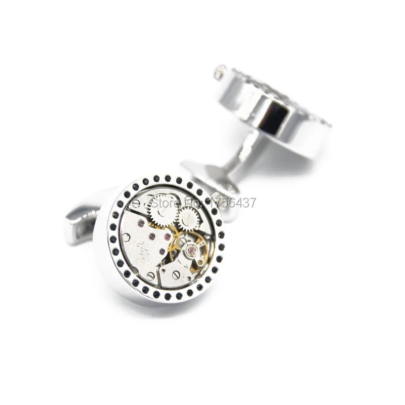 

Wholesale&retail Lepton 2015 New Functional Watch Movement Cufflinks Black Crystal cufflinks Steampunk Gear cuff links Promotion