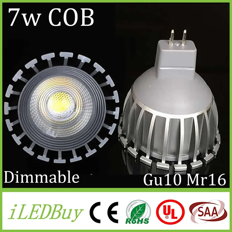 Супер яркая светодиодная лампа MR16 GU10 COB с регулируемой яркостью 7 Вт AC85 265V или 12 В