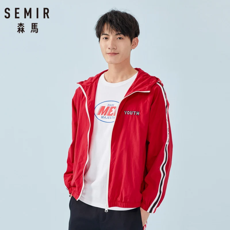 Мужская спортивная куртка SEMIR весенняя на молнии с вышитым капюшоном и боковыми