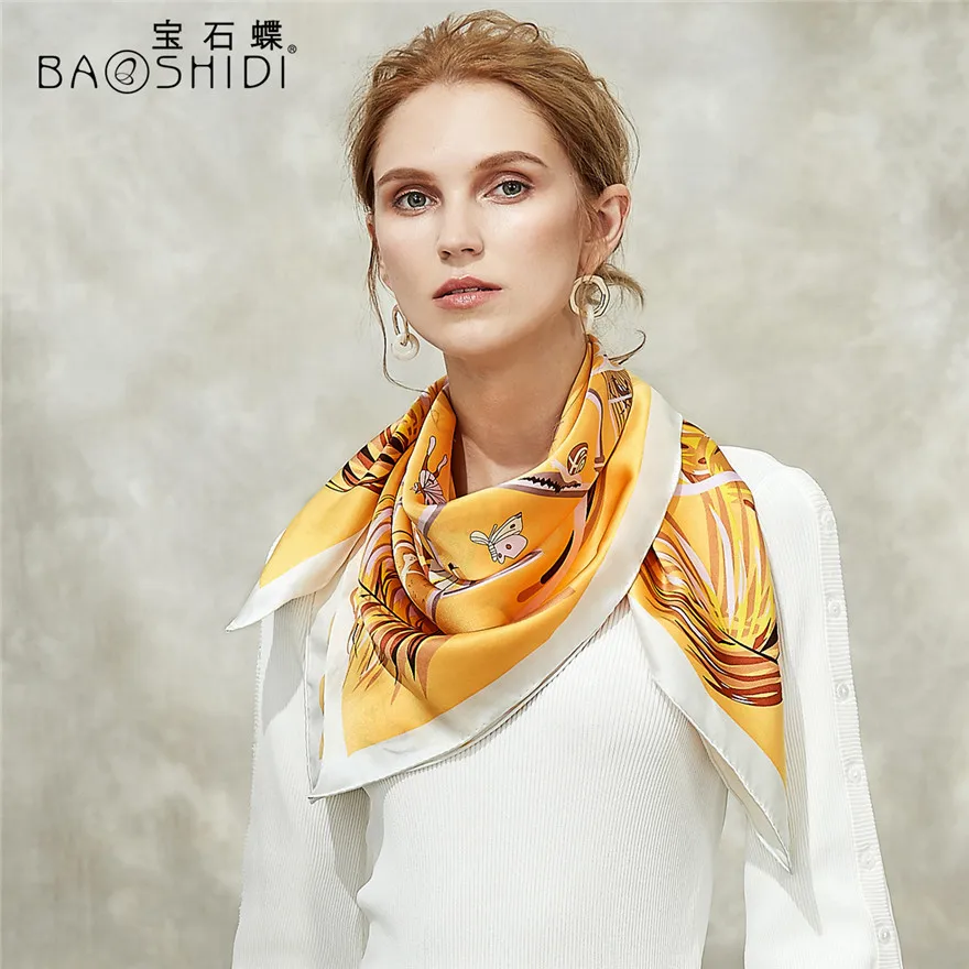 1021180514 BAOSHIDI осень, атласные шелковые квадратные шарфы, роскошный брендовый шарф оригинального дизайна, элегантный шёлковый женский платок, подарок для женщин - Цвет: 1021180514