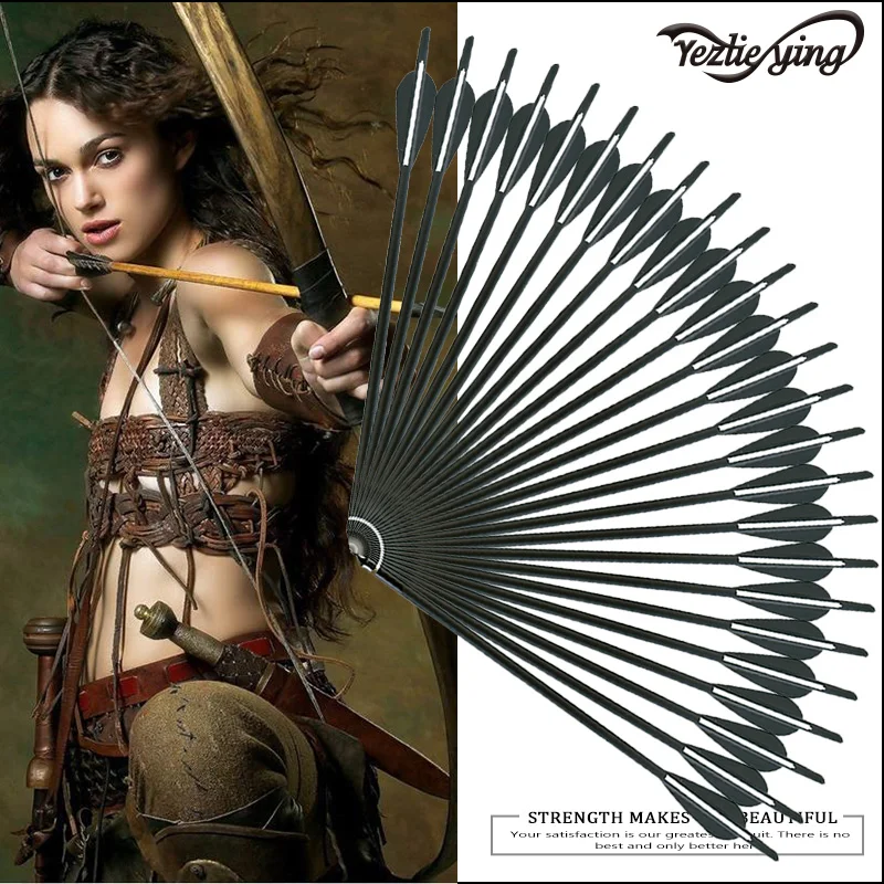 24pcs topoint archery 17inch length Hunting Carbon arrow Black and white TPU Streamline Vanes Feather for Recurve/Compound Bow | Спорт и