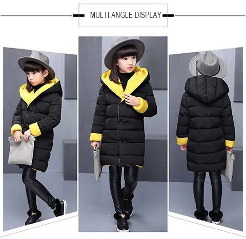 New Girls' cotton coats, long thick padded cotton suits, big boys and girls, wearing cotton jackets on both sides