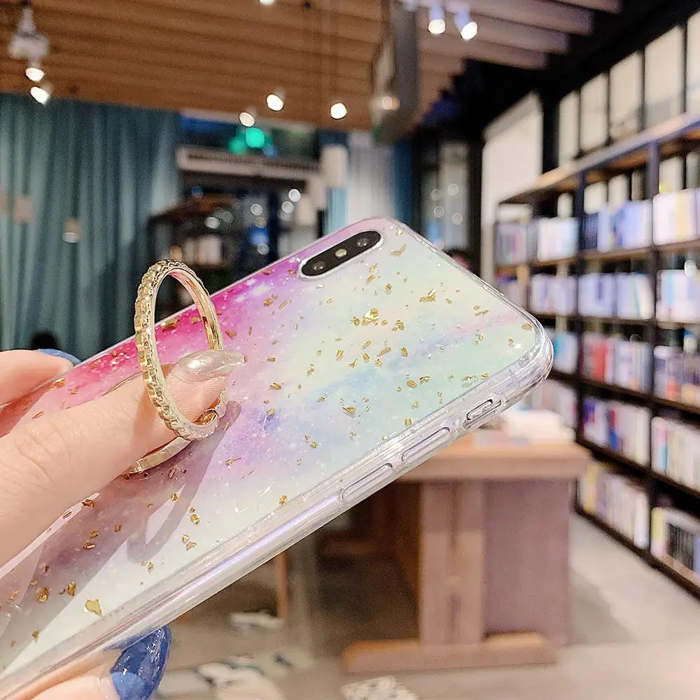 KISSCASE роскошный модный чехол для iPhone 8 7 6 X XS XR с золотой фольгой цветной кольцевой