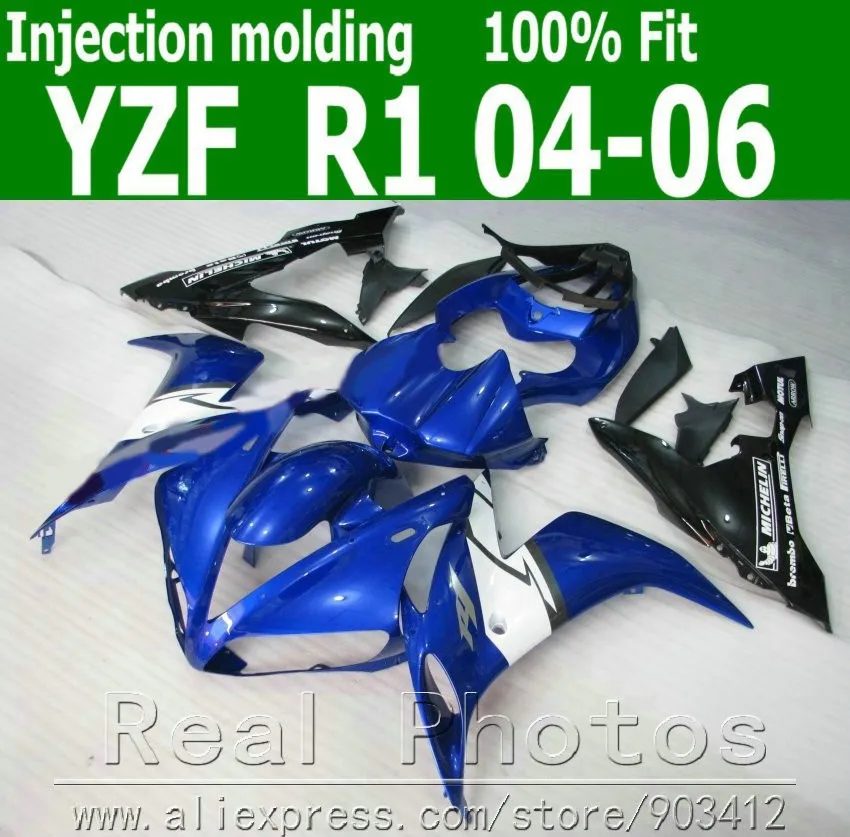 Комплект обтекателей под давлением для кузова YAMAHA R1 2004 2005 2006 Белый Синий Черный