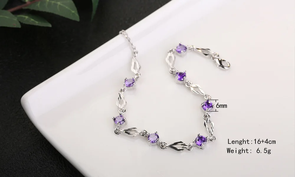 Женский браслет из серебра 925 пробы с фиолетовыми кристаллами - купить по