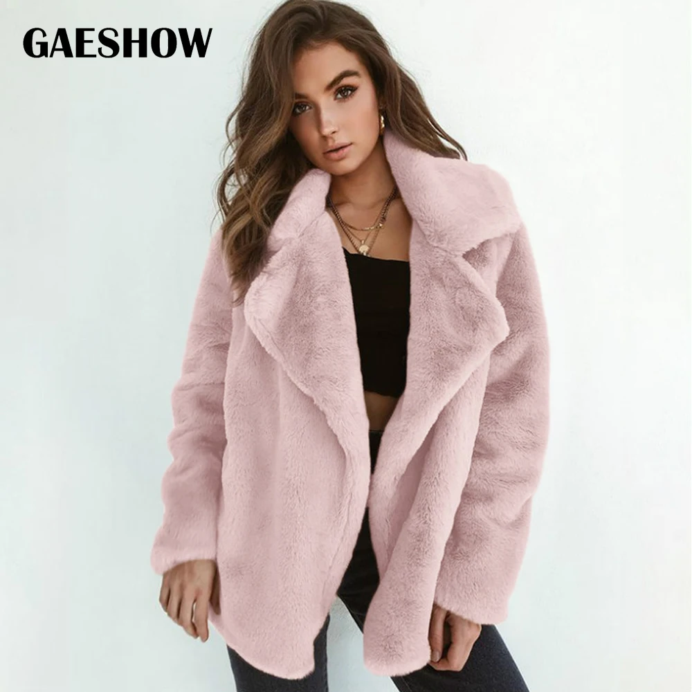 Gaeshow элегантный лохматый для женщин искусственный мех пальто уличная осень зима