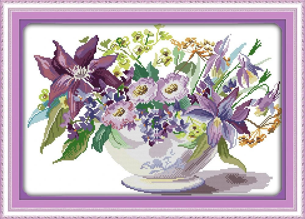 Цветочная фиолетовая Ваза сделай сам рассчитана на холст DMC 14CT 11CT китайские