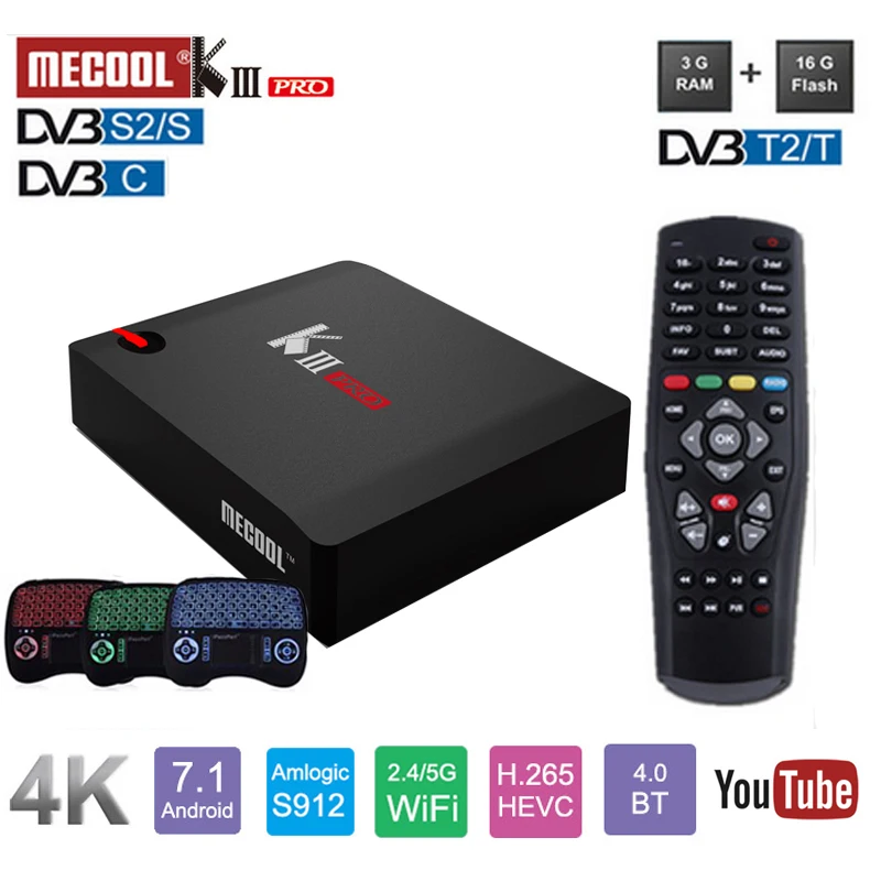 KIII PRO ресивер для Smart TV Box Android 7 1 DVB-S2 DVB-T2 DVB-C 3 Гб оперативной памяти 16 встроенной