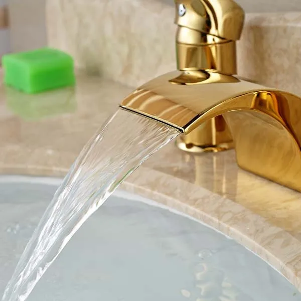 Widespread Golden Brass Waterfall Bathroom Tub Faucet 3 pcs Mixer Tap Shower | Обустройство дома