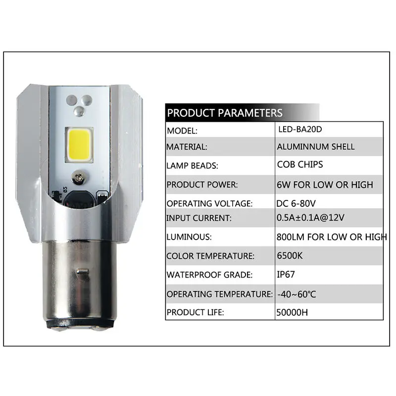 Светодиодная фара BA20D для мотоцикла COB лампа мопеда стандарт Plug & Play H6 дальний и