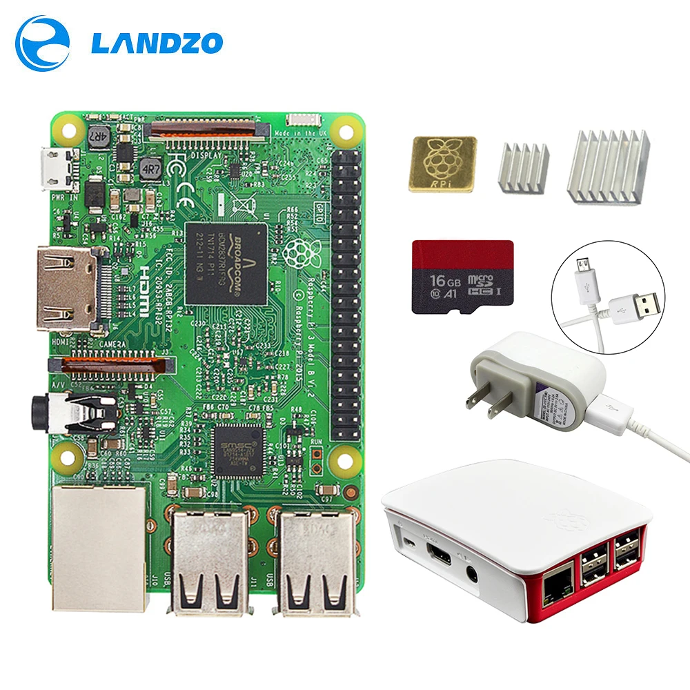 Raspberry Pi 3 Starter Kit pi плата/оригинальный Официальный чехол/карта micro SD 16G/5V2.5A источник питания США/теплоотвод с
