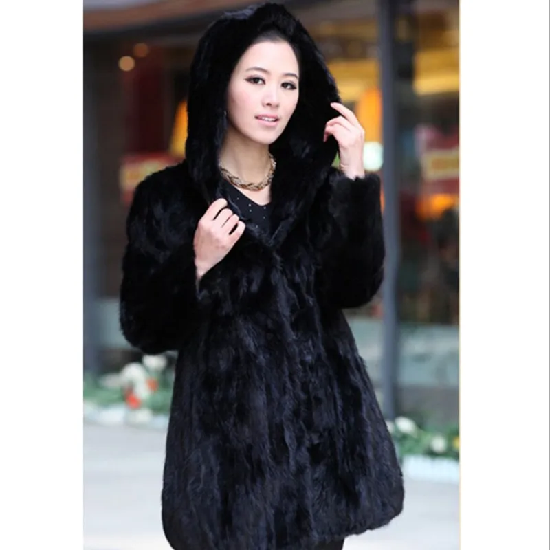 2022 New Arrival Women's Mink Fur Coat With Hoodie Long Style Full Sleeve Windbreak Real Fur Winter Coat Female