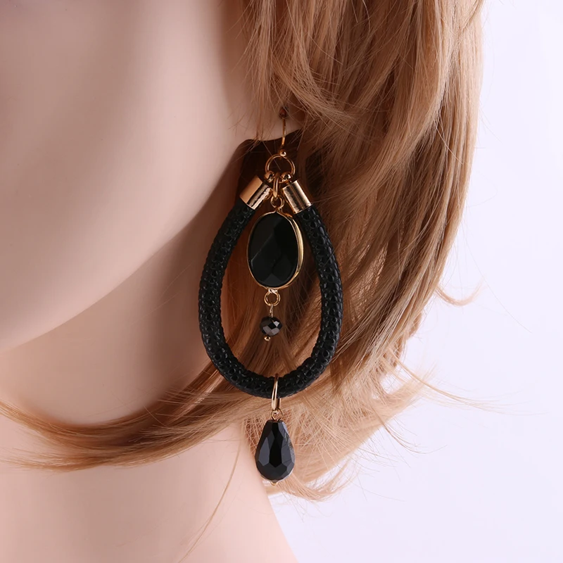 Висячие серьги большие Богемные национальные ветровые ленты кожаные длинные