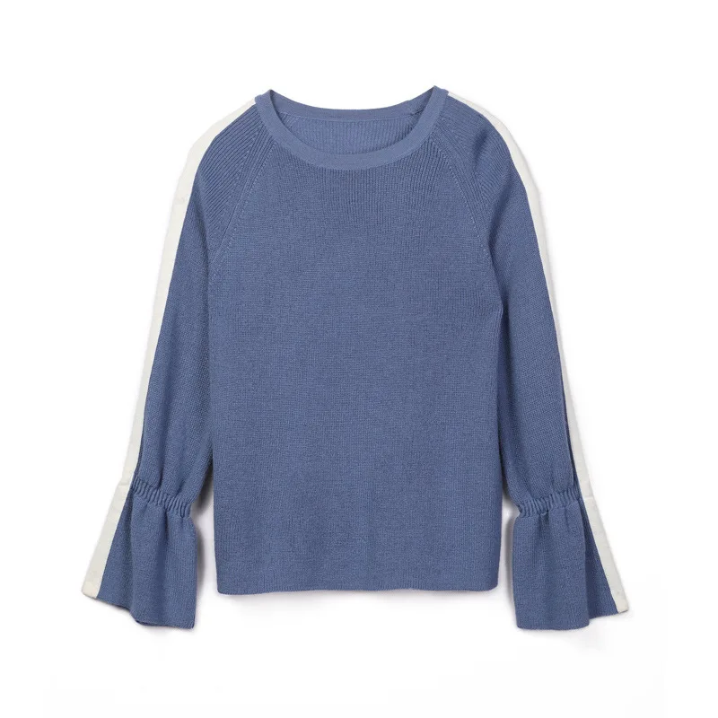 

blue striped sweater women knitted sweaters woman oversized long fashion 2019 spring autumn horn sleeve bump color pullovers