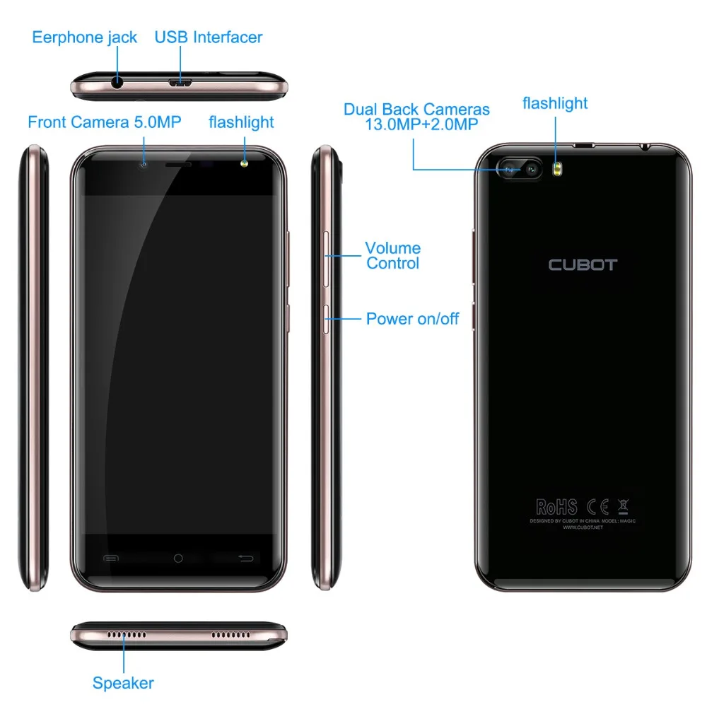 Оригинал Cubot Magic изогнутые Дисплей MT6737 4 ядра сзади двойной камеры смартфона Android 7