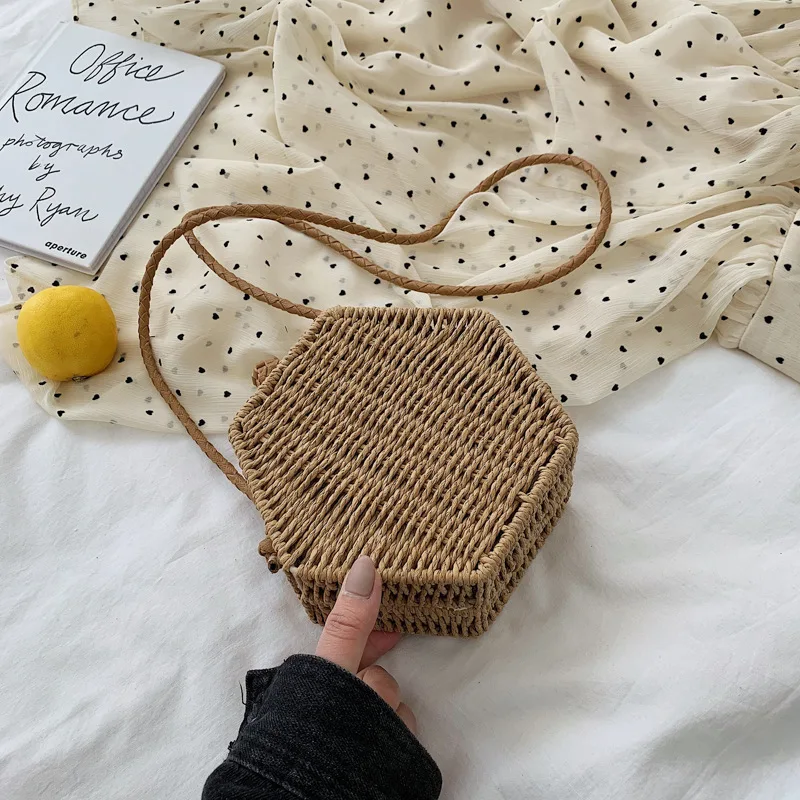 Женская Соломенная пляжная сумка через плечо с шестигранной сумкой для женщин 2019