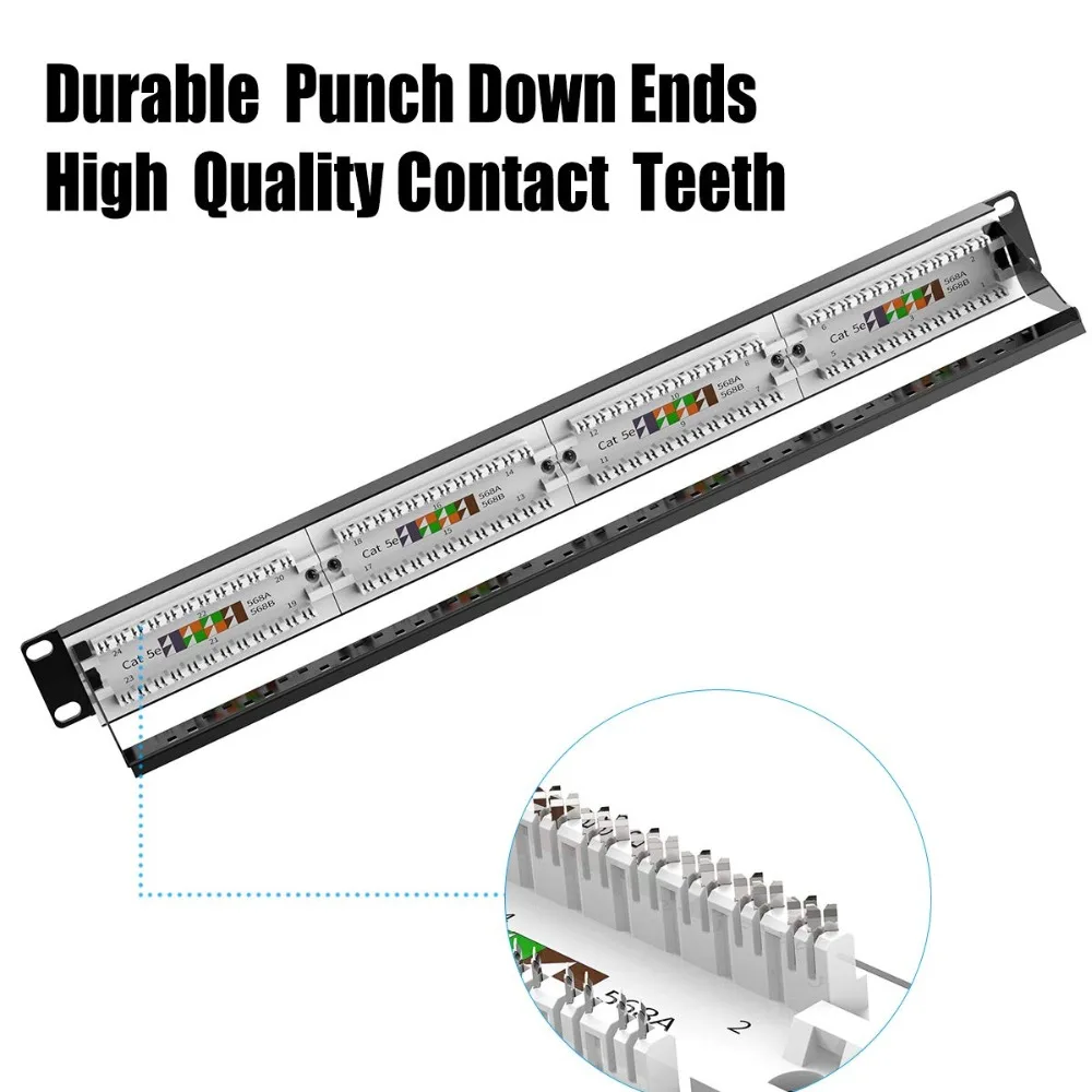 AMPCOM Supreme Series CAT5/5e Patch Panel 50u Gold Plated 1U 24-Port Rackmount or Wallmount Punch Down |