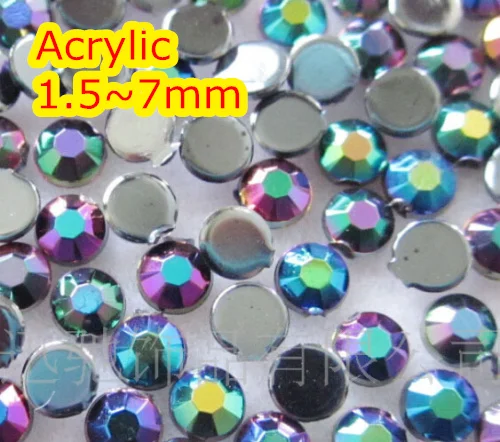 

Jelly Black AB Color 1.5~7mm All size Choice Flat Back Round Acrylic rhinestone,Acrylic 3D Nail Art / Garment Rhinestone