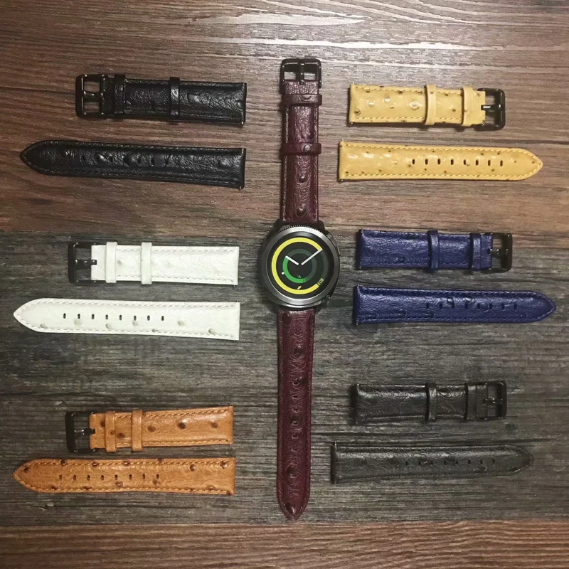 Кожаный ремешок для Samsung Gear sport S2 S3 s4 Frontier amazfit 1 2 bip lite GARMIN новый с страусиным узором