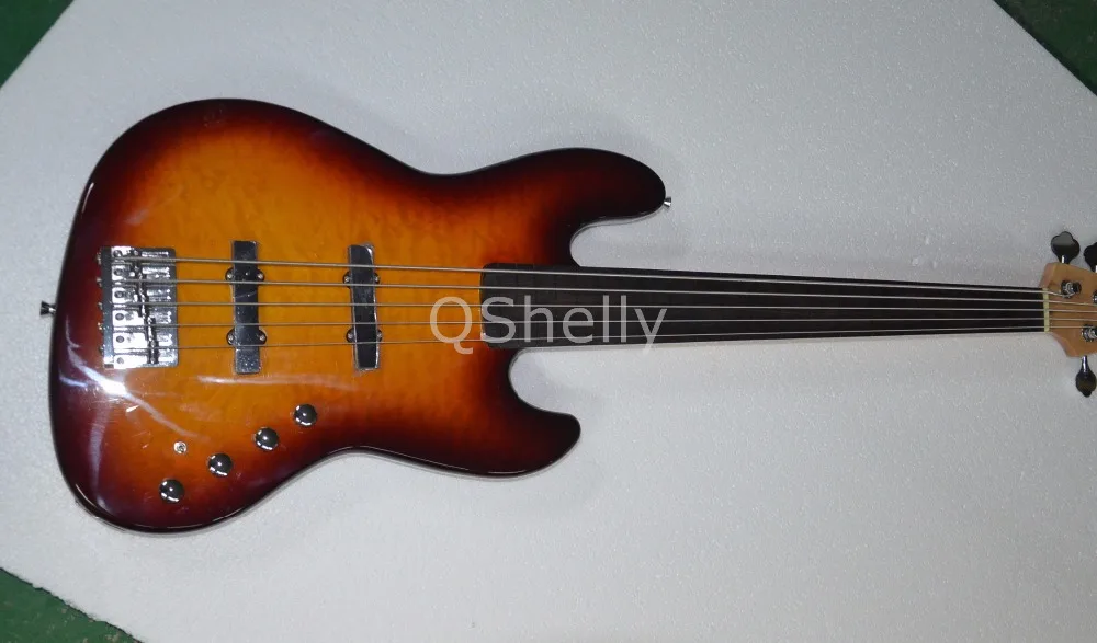 Высшее качество QShelly под заказ jazz quiteld maple alder body 5 струн Эбеновое дерево без