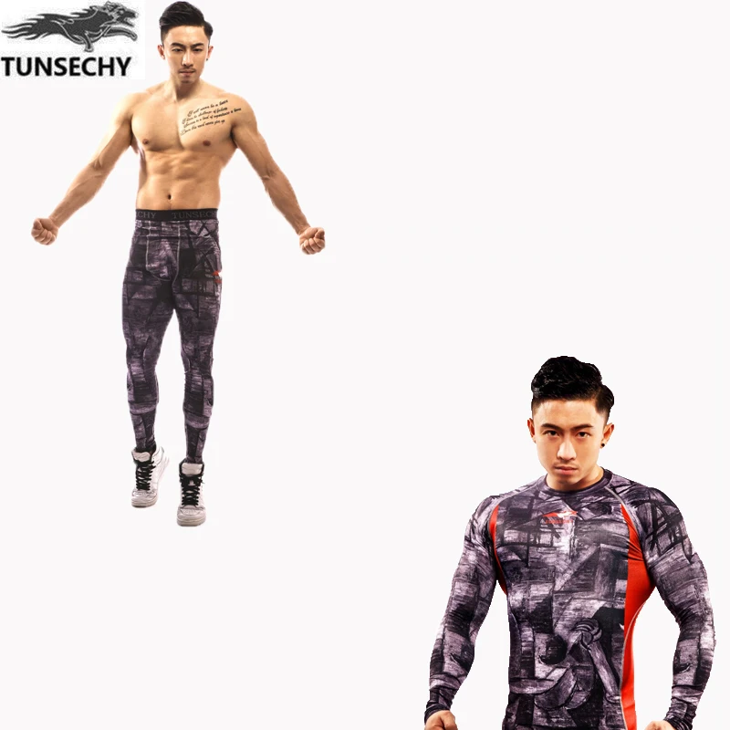 

TUNSECHY Fashion Brand Men T-shirt Fitness T Shirts men Fashion 3D Long Sleeve Compression Shirt Bodybuilding Free shipping