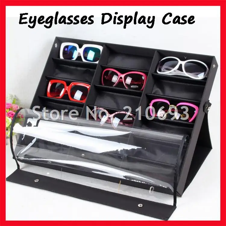 

18D self-standing transparent cover sunglasses display case, eyeglass display box, suitcase, for holding 18pcs of sunglasses