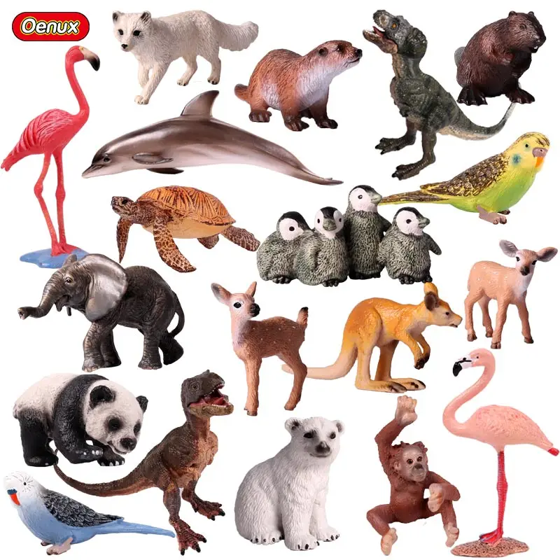 

Oenux Cute Animals Tiger Model Action Figure Birds Dog Figurines Sea Life Animals Dolphins Miniature Collection Toys For Kids