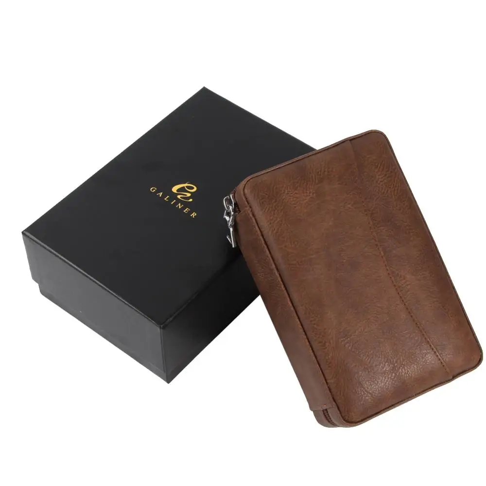 brown GALINER Leather Cigar Humidor Travel Cedar Wood Cigar Case 4 Tube Holder Sigaar Box For COHIBA Cuba Cigars Outdoor Humidor Box - Цвет: brown