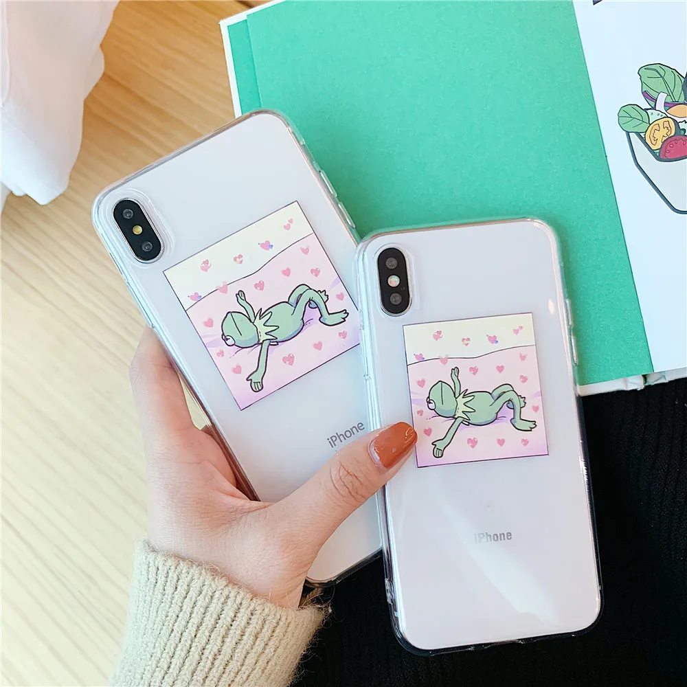 Прозрачный мягкий чехол для телефона IPhone X XS Max XR милый лягушка Модный 7 8 6 6s Plus