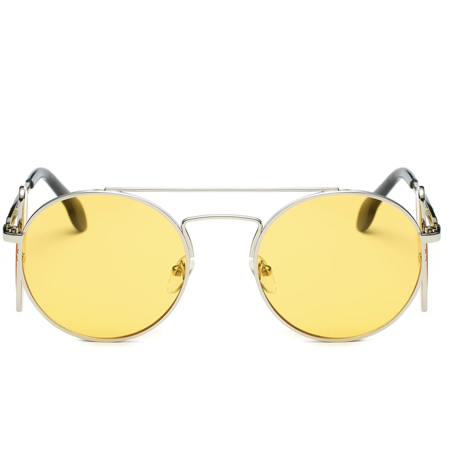 Silver and Yellow Ретро Мужские Женские солнцезащитные очки овальные негабаритные флип съемная рамка двойного назначения металлическая оправа солнцезащитные очки UV400 - Цвет линз: Silver and Yellow