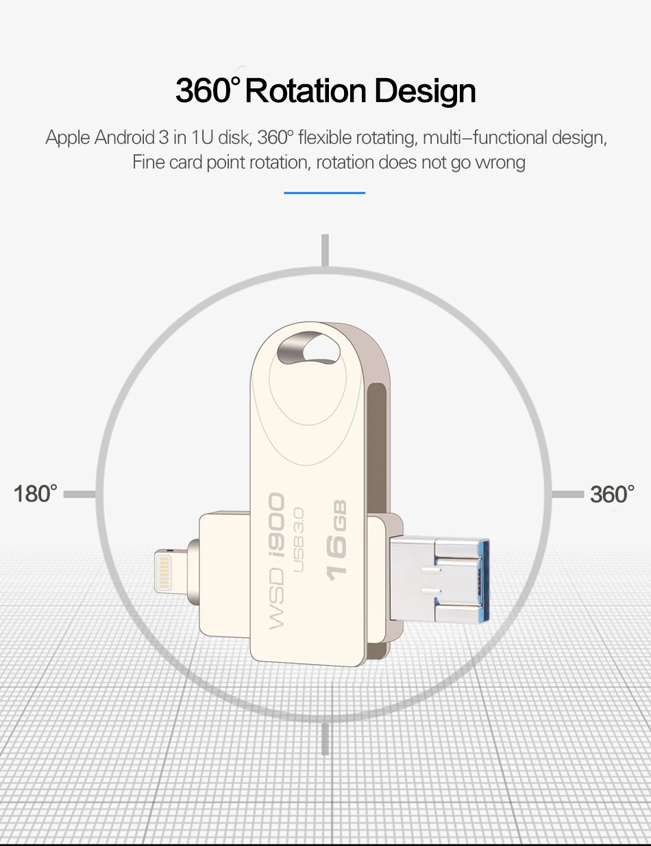 WANSENDA OTG USB флэш-накопитель Вращающаяся ручка привод 128 ГБ флэш-диск 8 ГБ 16 ГБ 32 ГБ 64 ГБ 3 в 1 Micro usb-накопитель 3,0 флешка