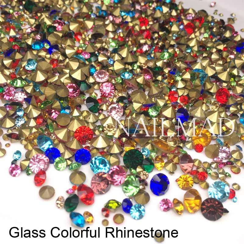 Glass Colorful 1 пакет 20 грамм цветные хрустальные стразы AB Стразы для ногтей с острым дном 1 мм-6 мм многоразмерные стеклянные стразы - Цвет: Glass Colorful