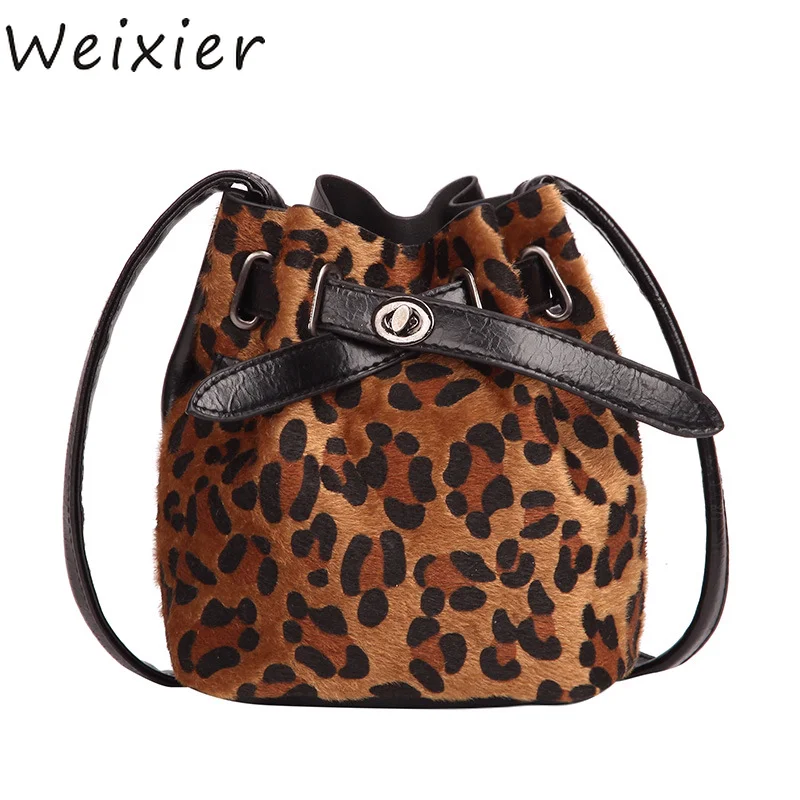 

WEIXIER 2019 New Women Bags Plush Leopard Print Shoulder Bag High Quality Casual Messenger Crossbody Bucket Bag Bolsos V4-03