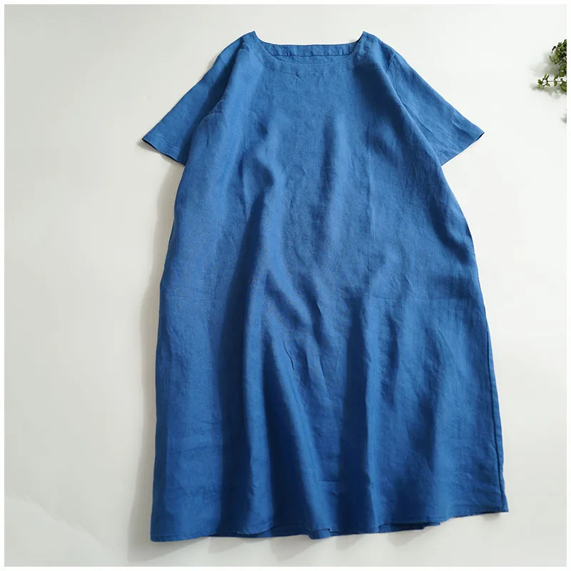 Летнее женское свободное льняное платье в японском стиле 14*14 7 цветов размера