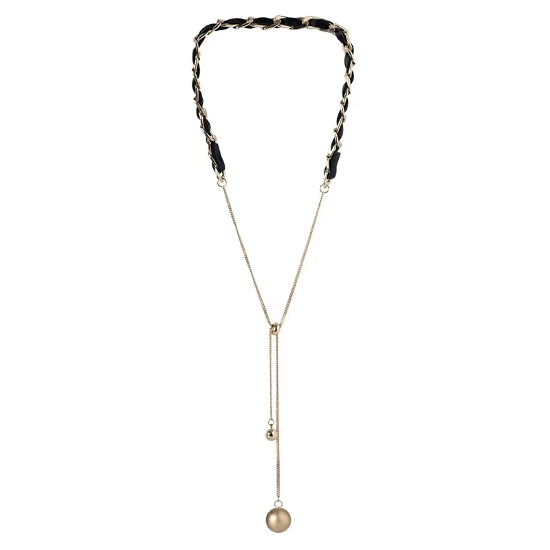 

Korean Women Choker Statement Leather Chain Necklace With Metal Ball Pendant Personality Fashion Jewelry Simple Collares