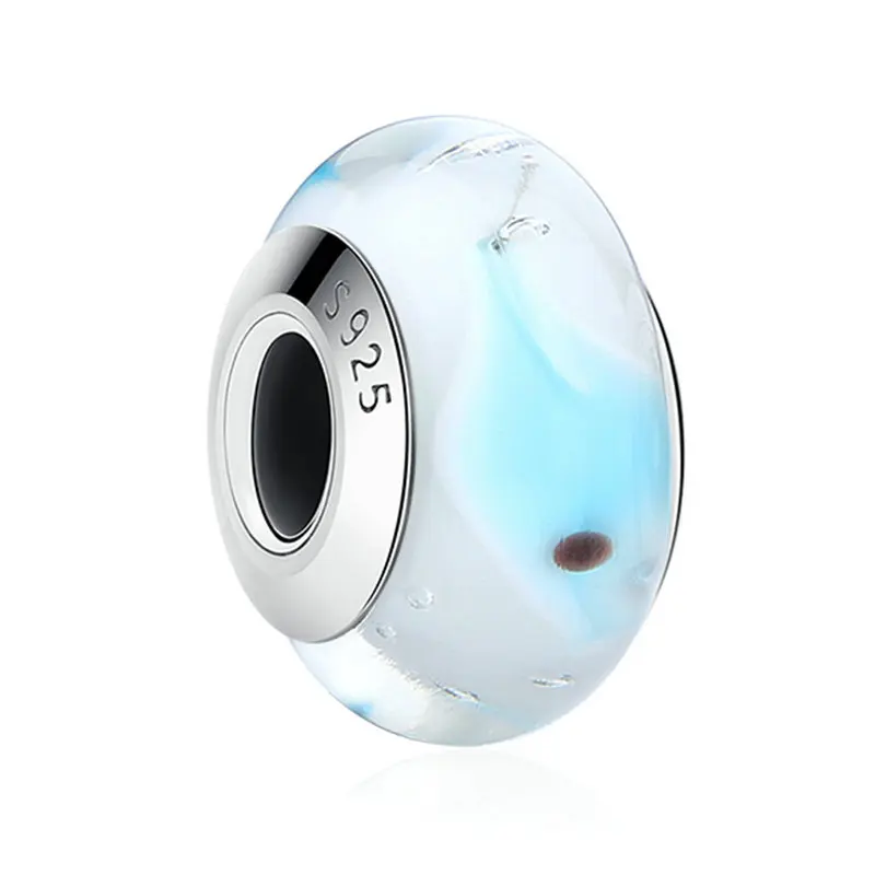 Европейские прозрачные синие шарики из муранского стекла стерлингового серебра