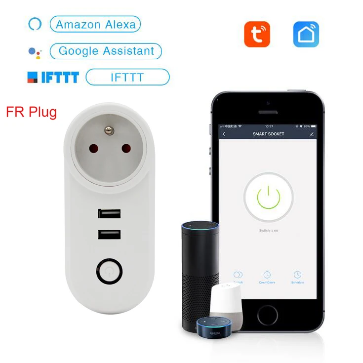Французская смарт розетка с Wi Fi и двумя USB портами|Умные розетки| |