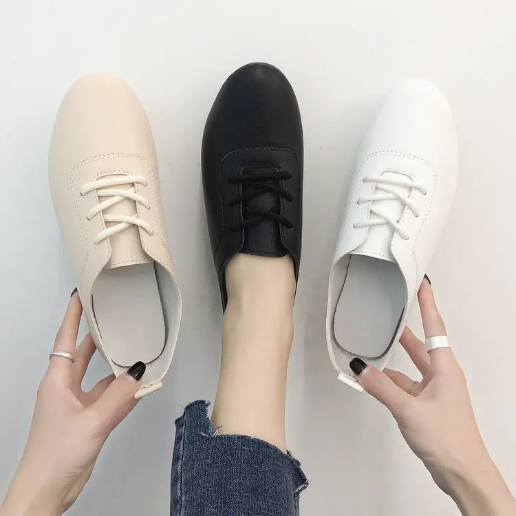 2019 New Leather Women Shoe Casual Shoes For Flat Ladies Lacing Loafers Zapatos Mujer E463 | Обувь