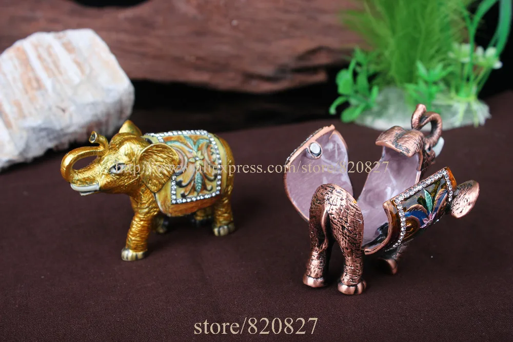 Home Decorative Box Small Antiqued Flowered Elephant Handmade Jeweled Enameled Metal Trinket Box MINI elephant