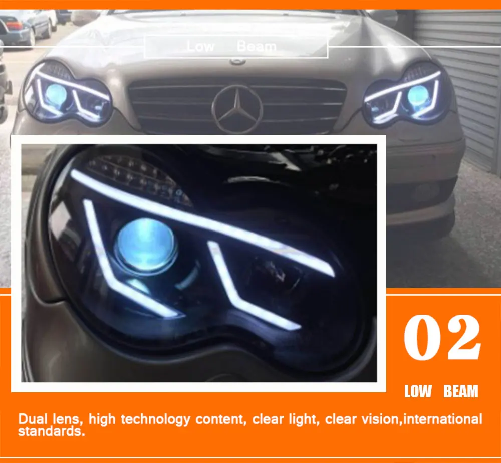 2 шт. автомобильный стиль светодиодный фары для Benz W203 c-класс 00-07 для W203 налобный фонарь светодиодный DRL Объектив двойной луч H7 HID Xenon bi xenon объектив