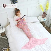 liv esthete fashion pink mermaid throw blanket knitted handmade blanket super sofa best gift for adult kids child blanket