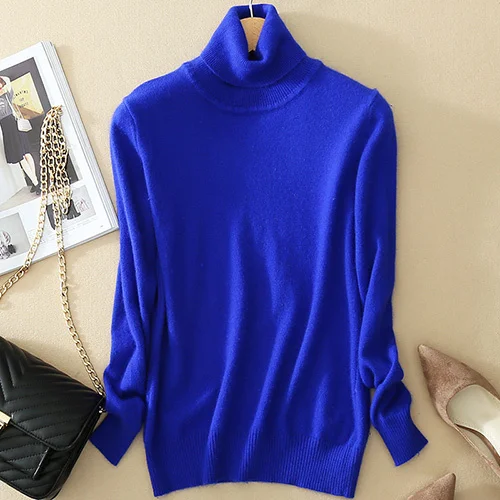 Royal blue Женский свитер, тонкий зимний кашемировый свитер с высоким воротом, Женские базовые кашемировые свитера для женщин, вязаные свитера и пуловеры - Color: Royal blue
