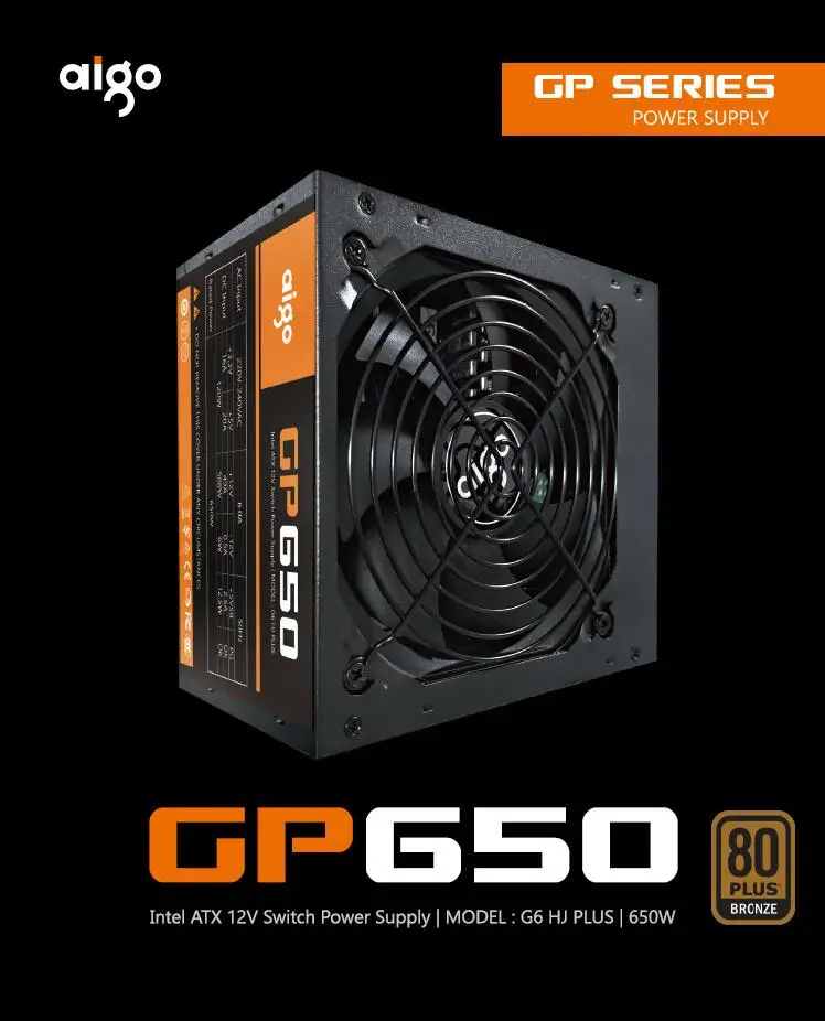 Aigo GP650 активная мощность 80 плюс Бронзовый настольный блок питания E-sports 850 Вт Максимальная мощность 800 Вт. Компьютерный блок питания