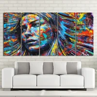 5 piece canvas art psychedelic abstract colorful hair figure woman face painting wall art modular picture cu 2010c