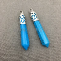 my0605 blue howlite spike pendant charm with silver plated incised cap stick pendant for jewelry