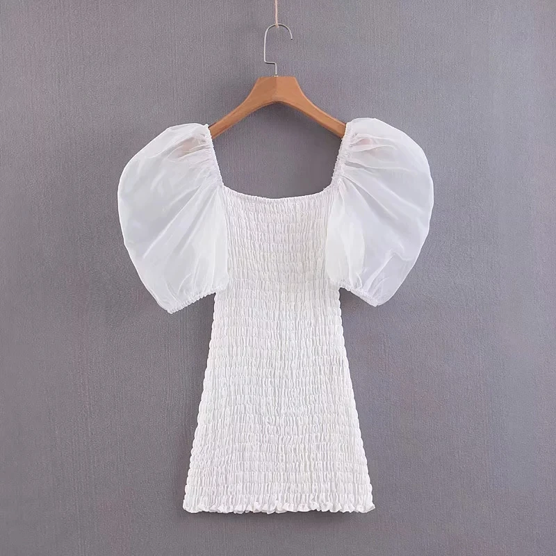Лето 2019 boho Винтажное с рукавами-фонариками белое платье женское элегантное