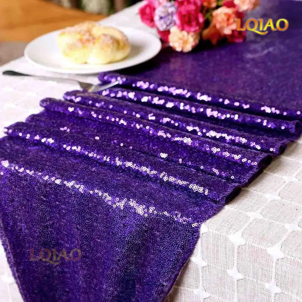 12x108inch-высокое качество со сверкающими блестками настольная дорожка украшение для дома вечерние Свадебный Рождественский Декор 19 цветов - Цвет: Purple