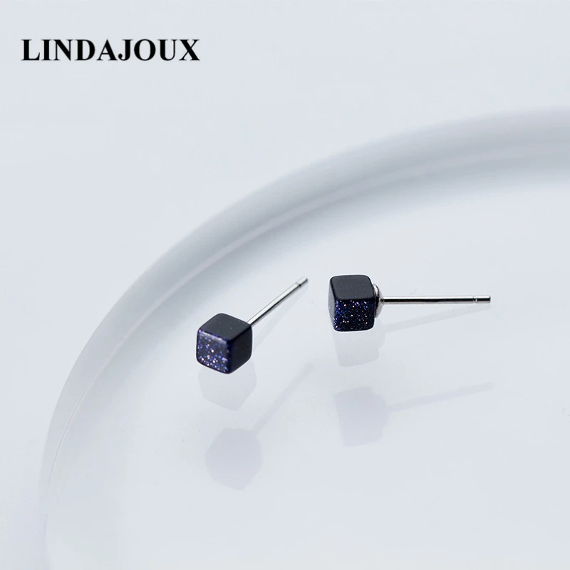 LINDAJOUX 4 мм фиолетовый квадратный камень 925 пробы серебряные серьги-гвоздики для